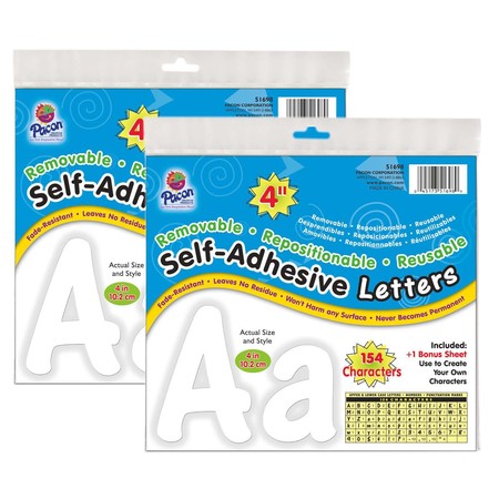 Pacon Self-Adhesive Letters, White, Cheery Font, 4in, 154 Count, PK2 P0051698